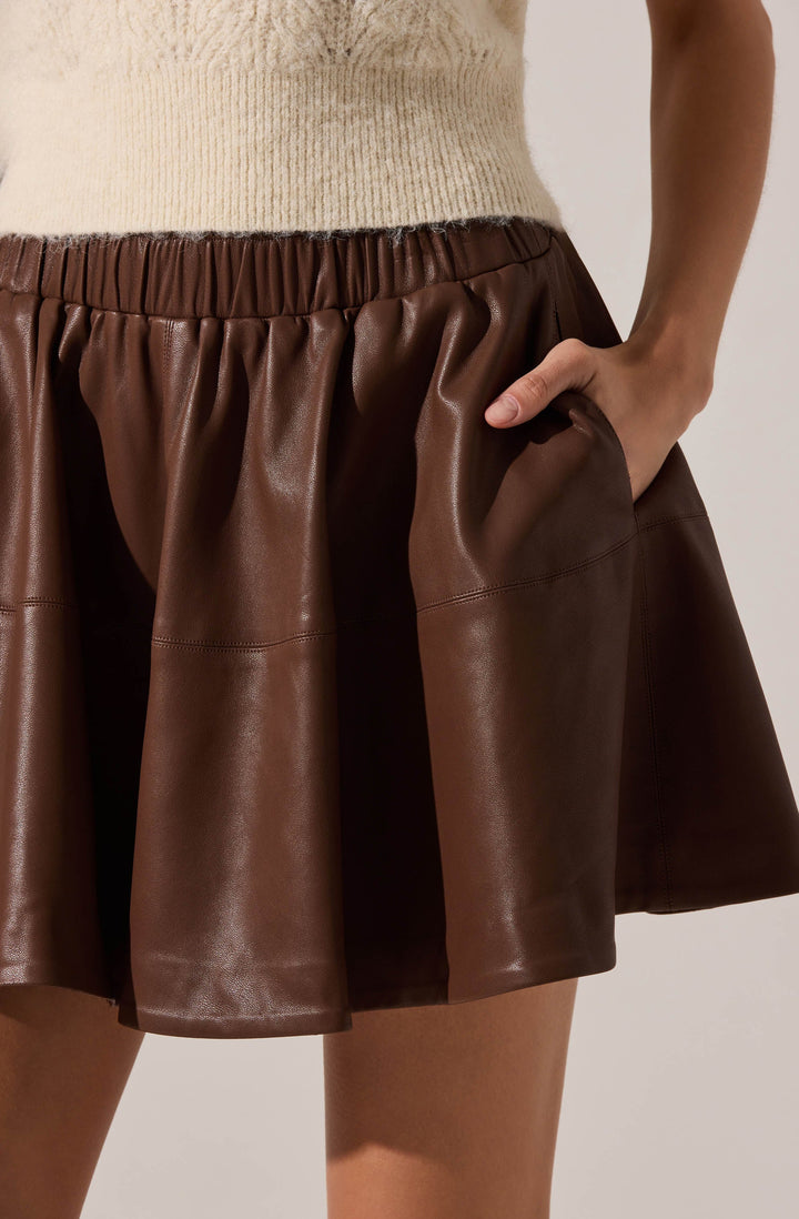 CHELSEY FLARED FAUX LEATHER SKIRT