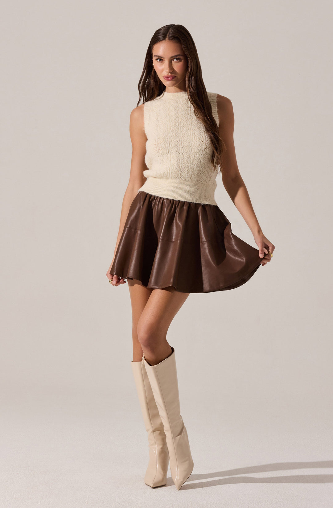 CHELSEY FLARED FAUX LEATHER SKIRT