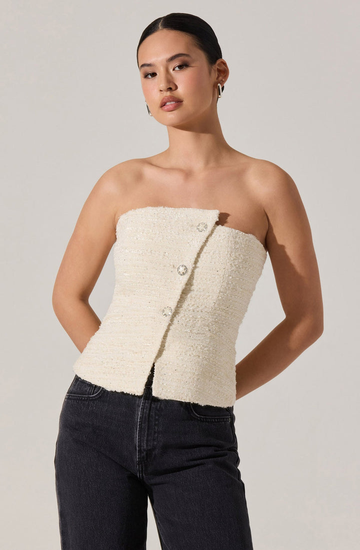 MOINA ASYMMETRICAL TWEED TOP