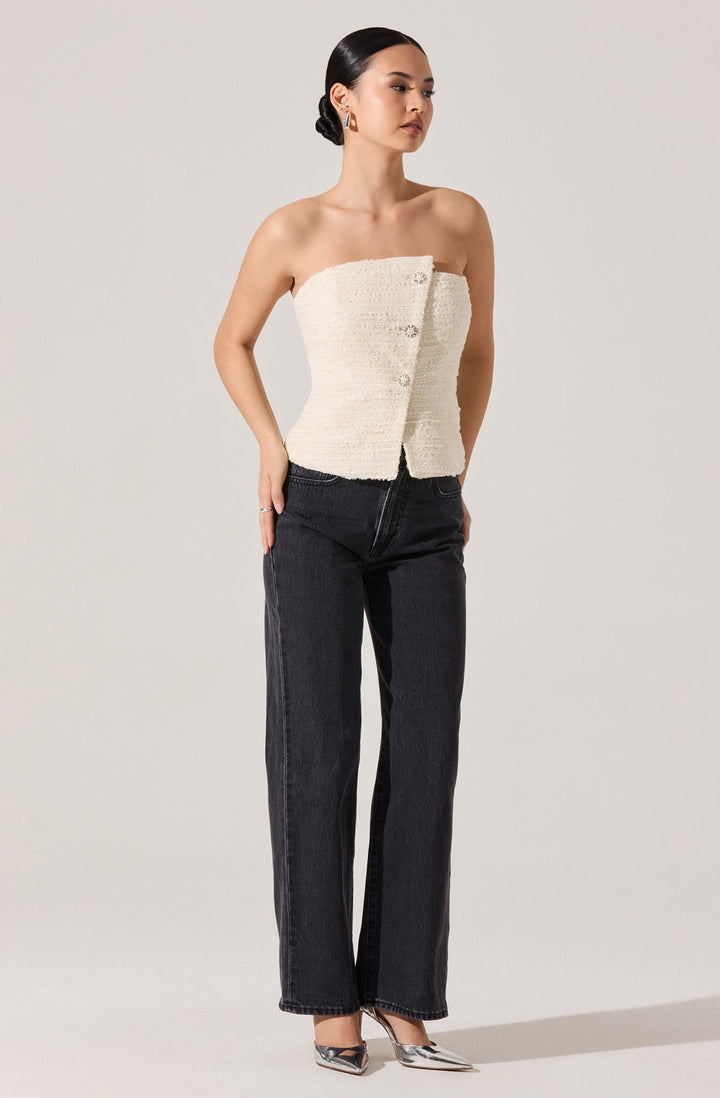 MOINA ASYMMETRICAL TWEED TOP