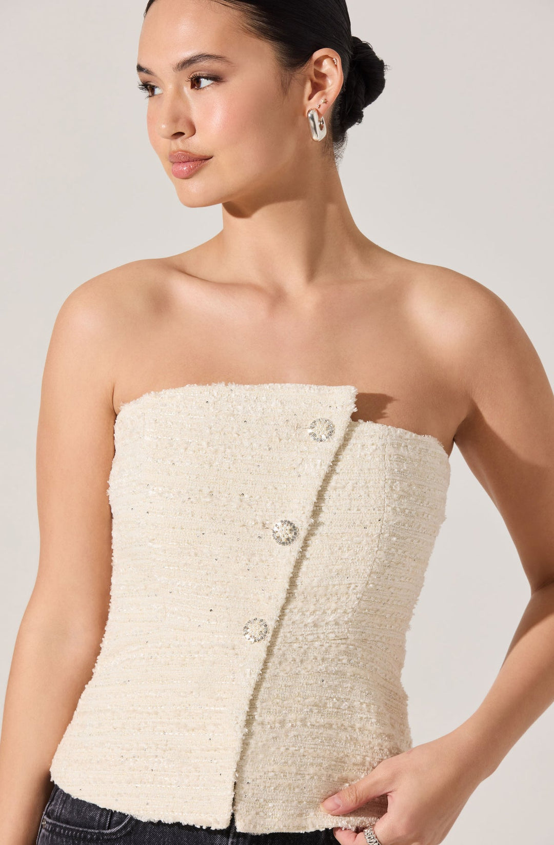 MOINA ASYMMETRICAL TWEED TOP