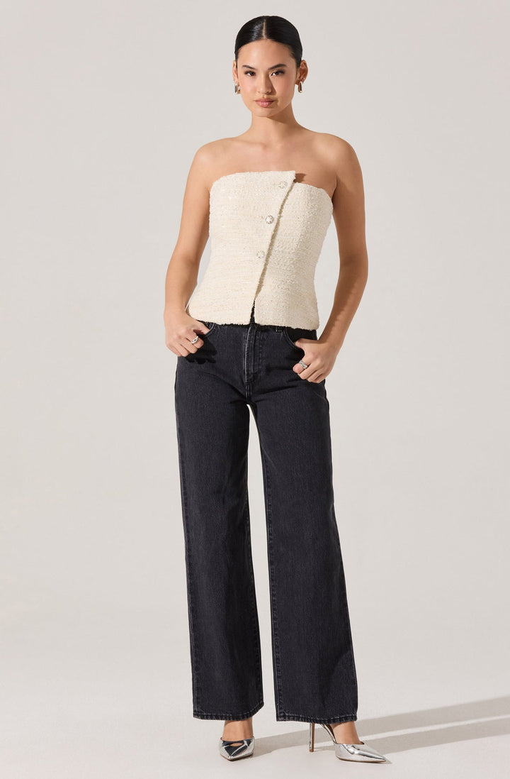 MOINA ASYMMETRICAL TWEED TOP