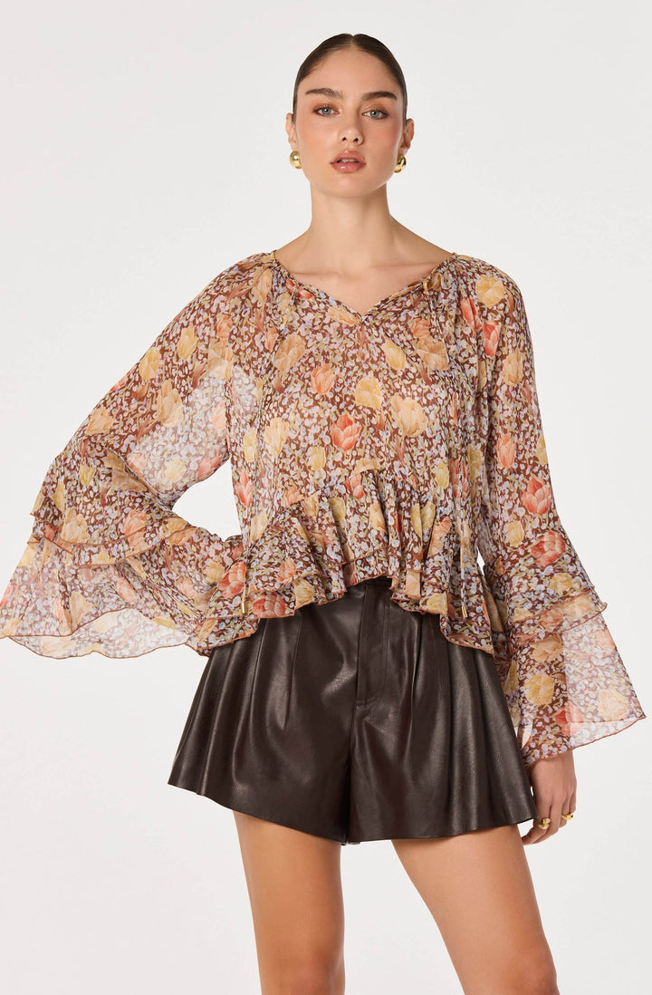 MARGAERY TIERED BELL-SLEEVE BLOUSE
