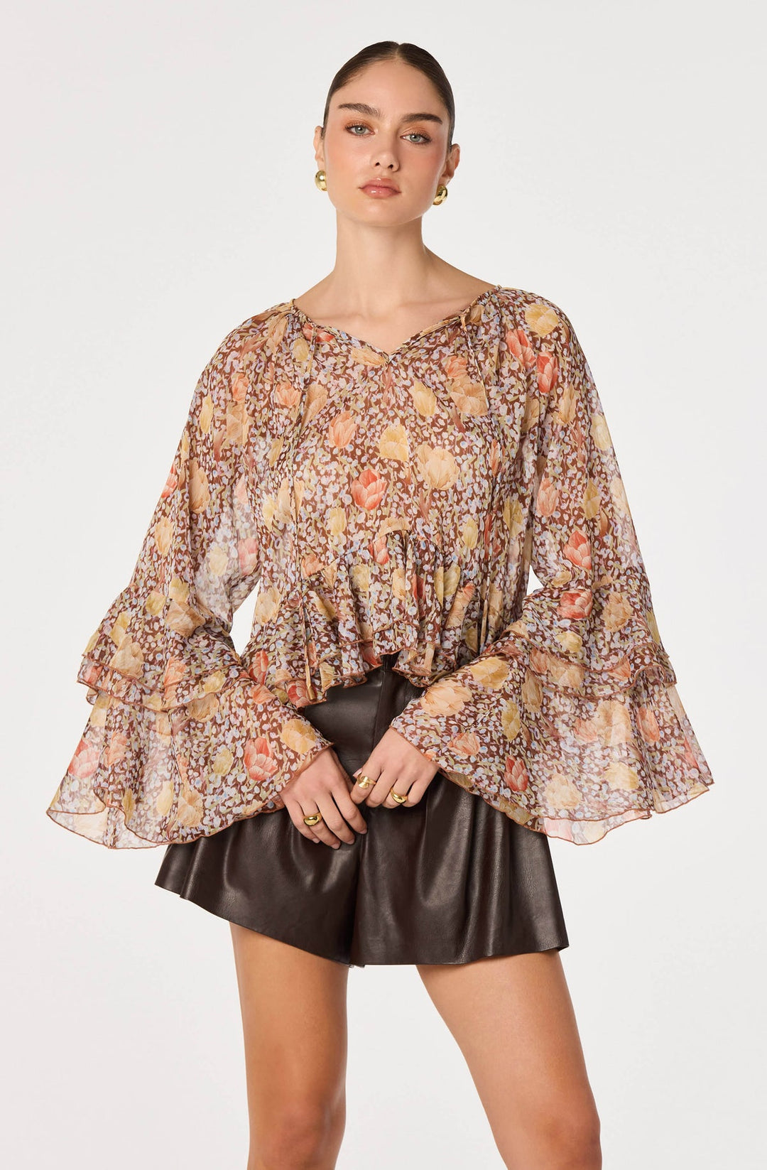 MARGAERY TIERED BELL-SLEEVE BLOUSE