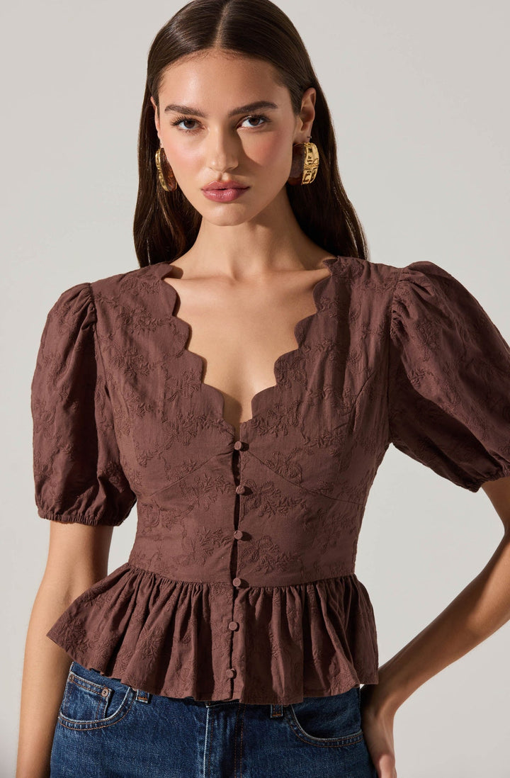 ARELY SCALLOPED PEPLUM TOP