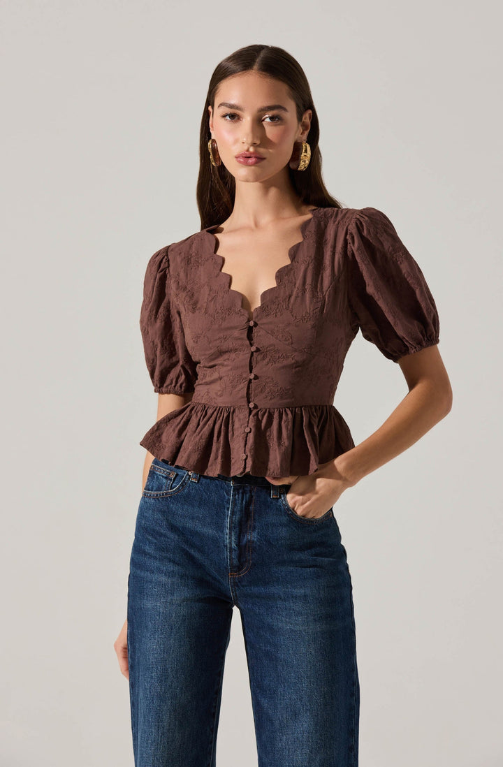 ARELY SCALLOPED PEPLUM TOP
