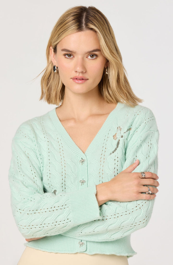 KALEN POINTELLE BOW CARDIGAN