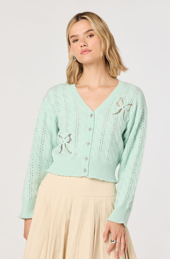 KALEN POINTELLE BOW CARDIGAN