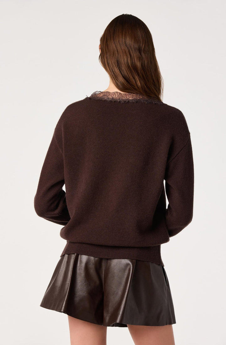 JADYN LACE-TRIM V-NECK SWEATER