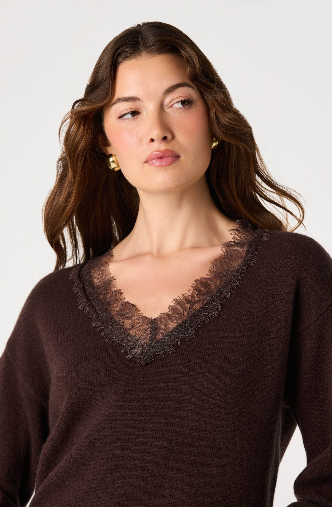 JADYN LACE-TRIM V-NECK SWEATER