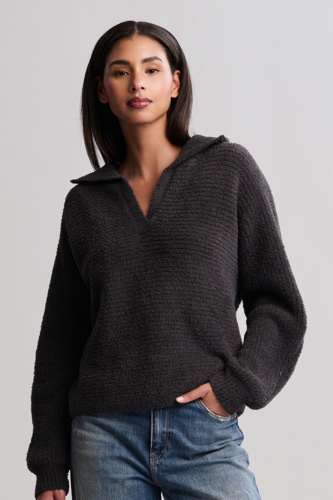 COZYCHIC DOLMAN SLEEVE COLLARED PULLOVER