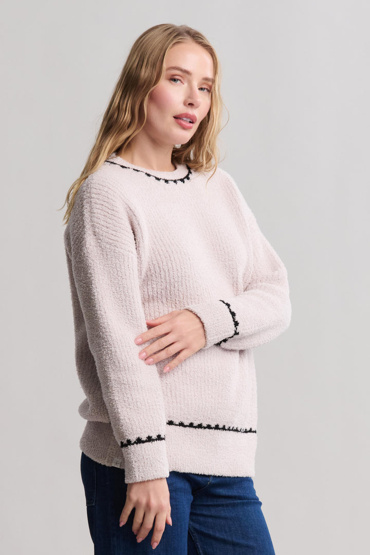 COZYCHIC BLANKET STITCH  RIBBED SWEATER