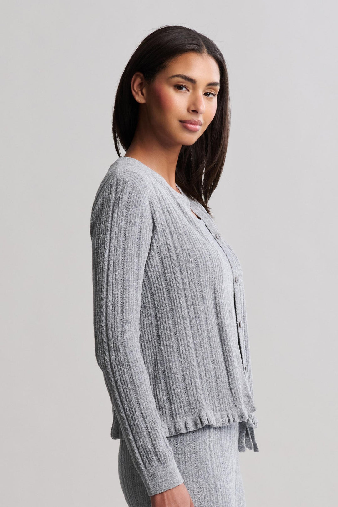 CCUL CABLE KNIT RUFFLE CARDIGAN