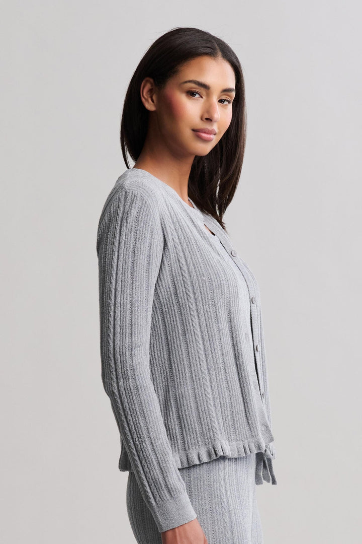 CCUL CABLE KNIT RUFFLE CARDIGAN