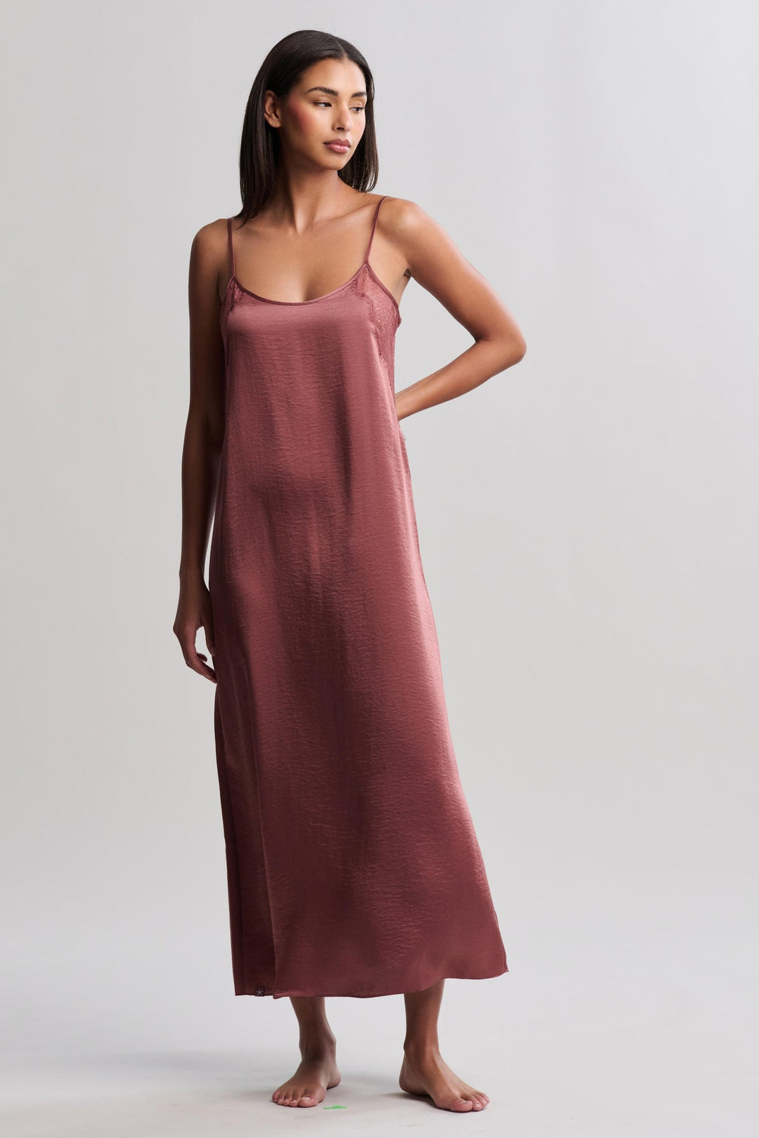 LIQUID SATIN LACE SLIP DRESS