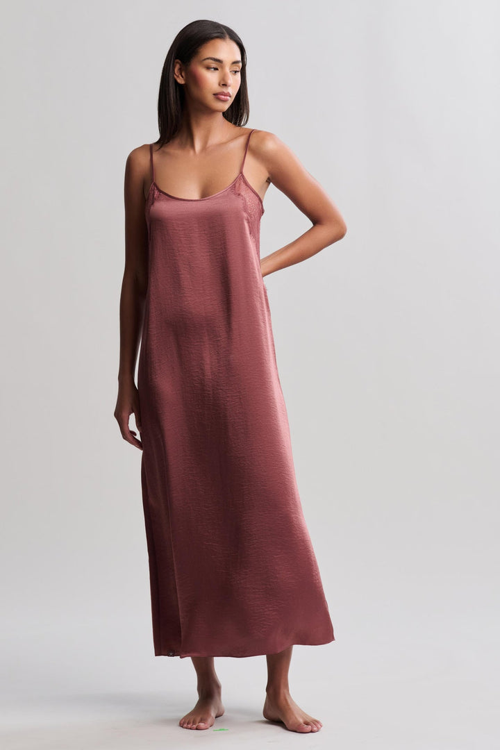 LIQUID SATIN LACE SLIP DRESS