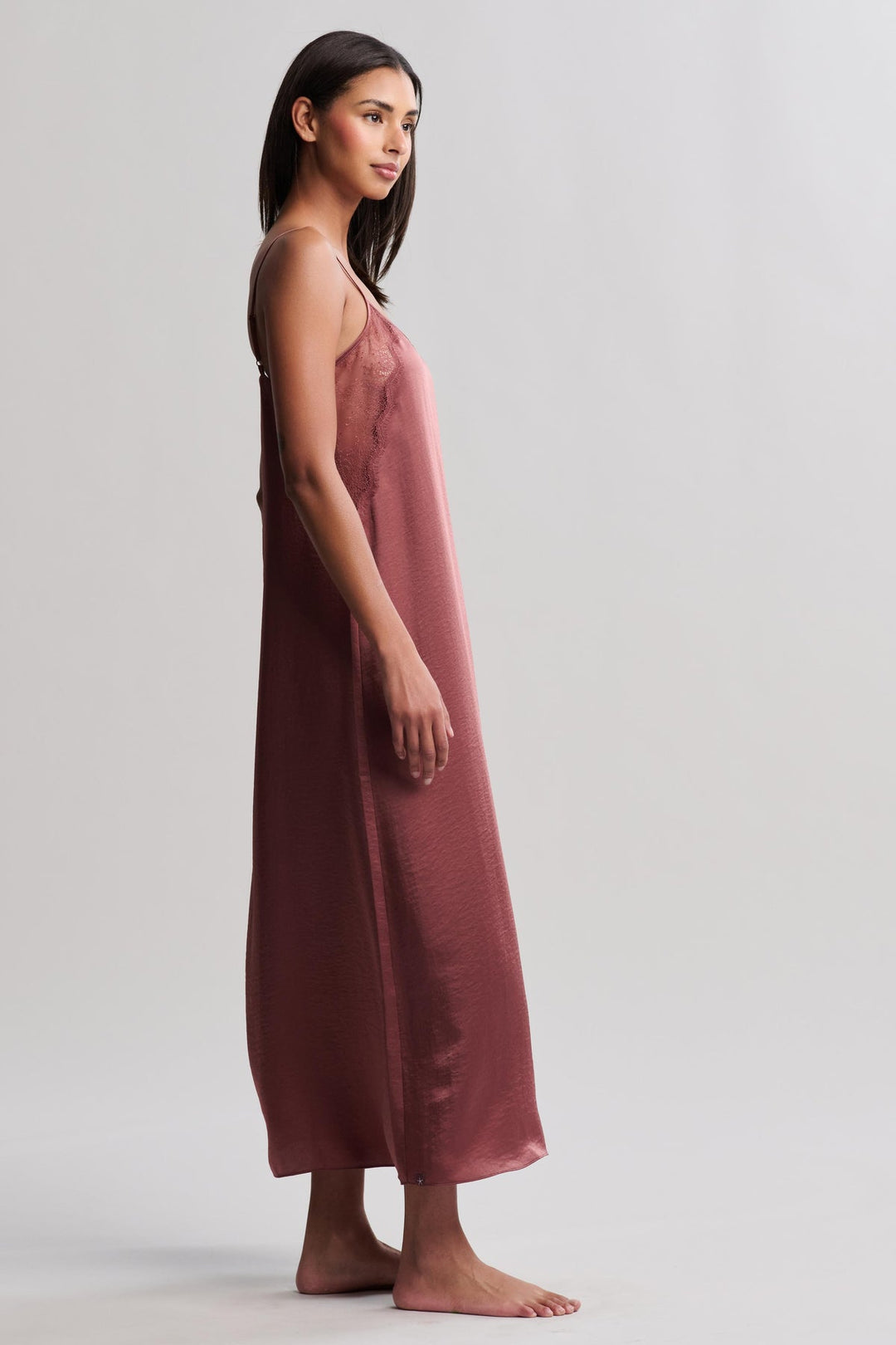 LIQUID SATIN LACE SLIP DRESS