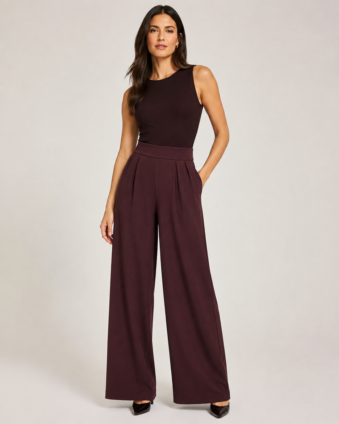 PONTE PLEATED WIDE LEG PANT