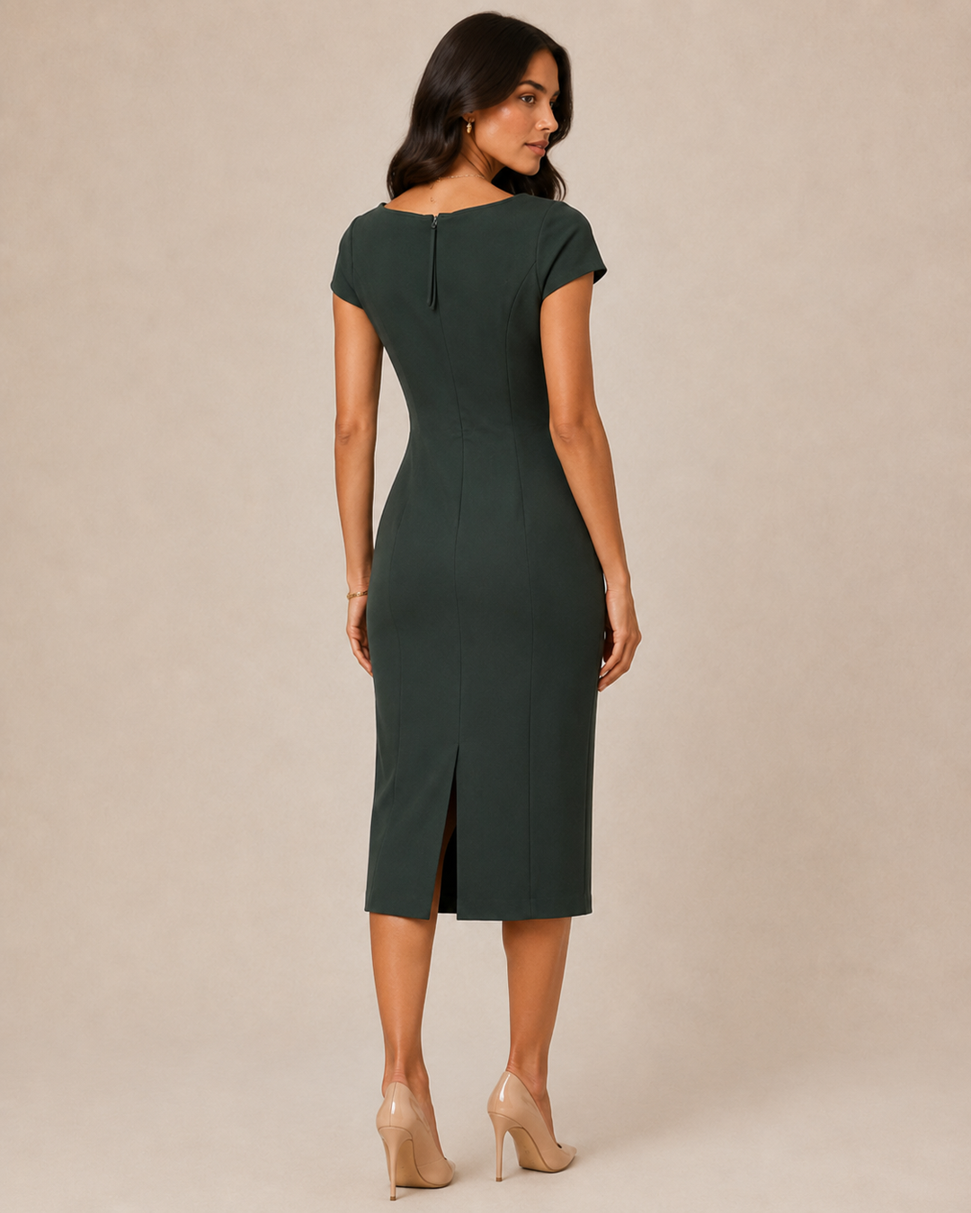 PONTE SQUARE NECK MIDI DRESS