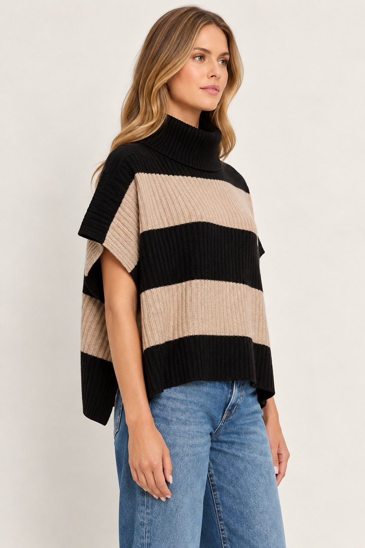 ADELYN STRIPE TURTLENECK PONCHO VEST