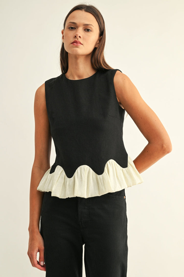 COLEEN CONTRAST BUBBLE HEM SLEEVELESS TOP