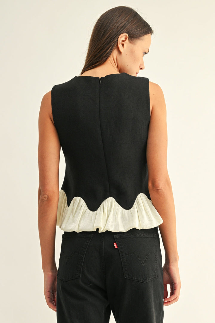 COLEEN CONTRAST BUBBLE HEM SLEEVELESS TOP