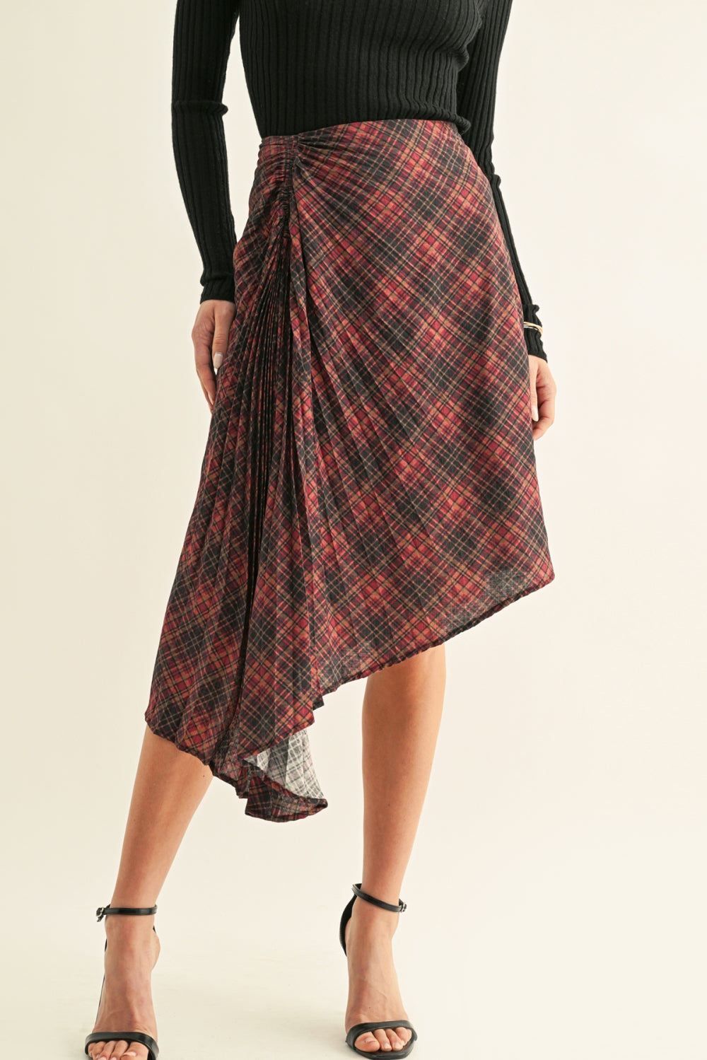 ELSIE ASYMMETRICAL PLEATED MIDI SKIRT