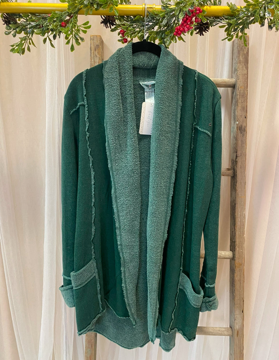 SLOUCHY SHERPA CARDIGAN | DARK EMERALD