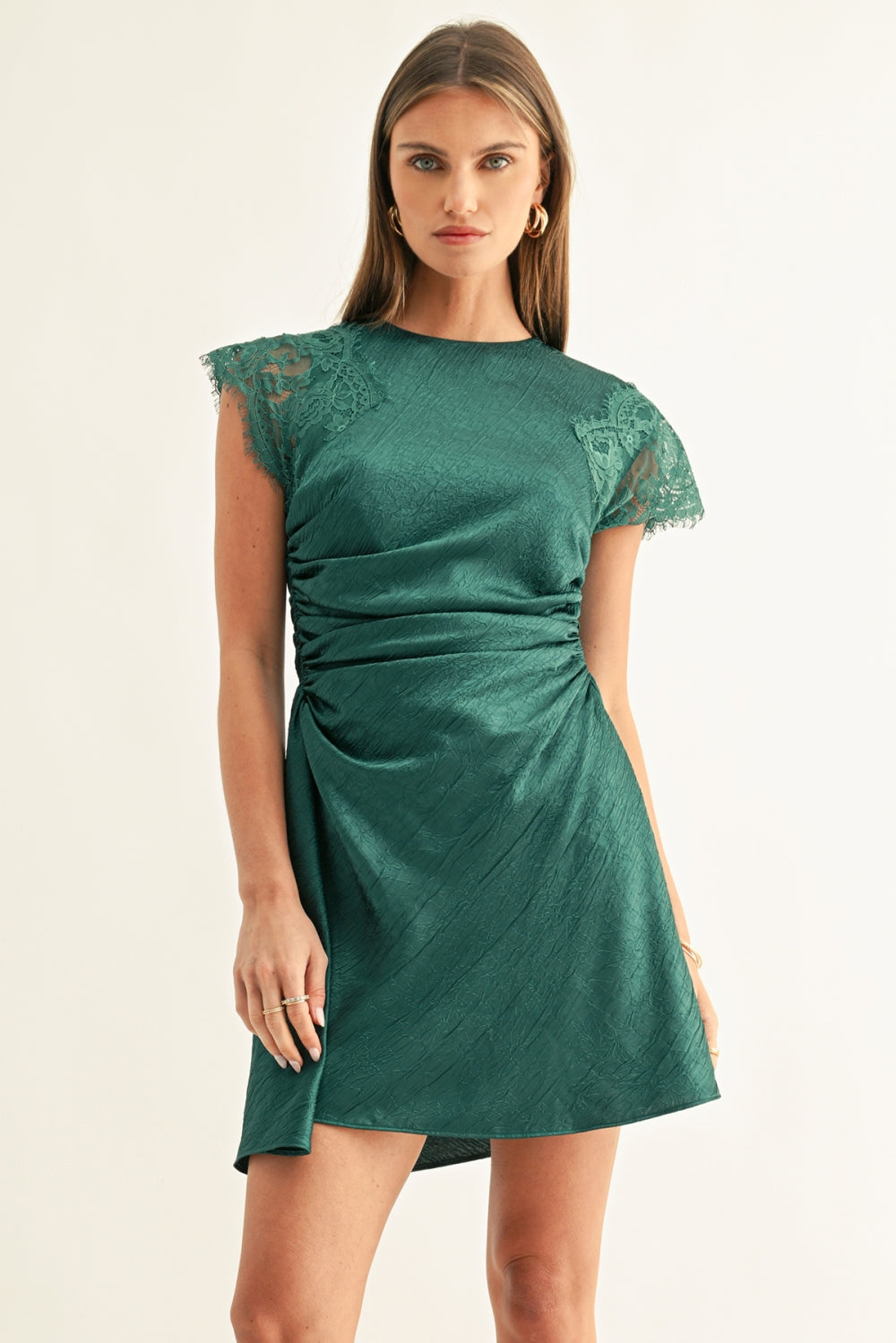 JORDYN ASYMMETRIC RUCHED MINI DRESS