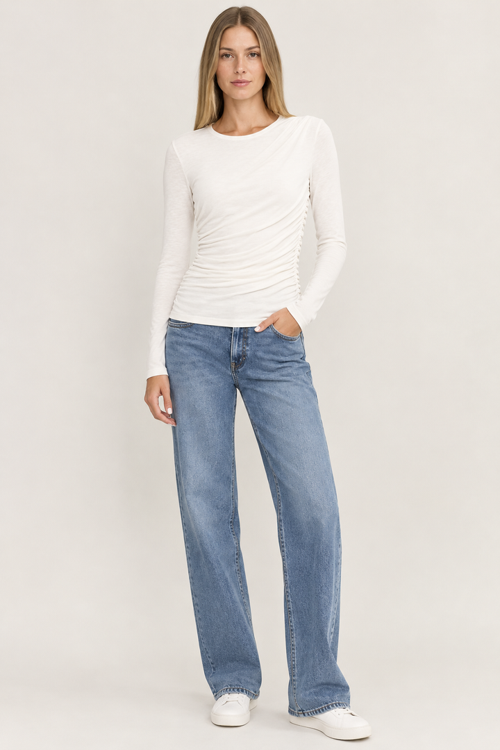 MILANI L/S SHIRRED ASYMMETRICAL TOP