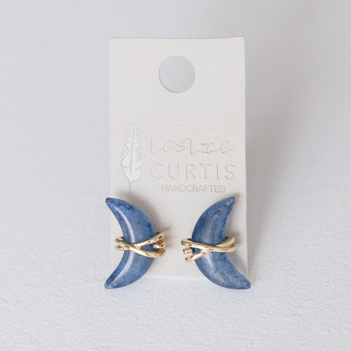 NAVY MOON SHAPED EARRING