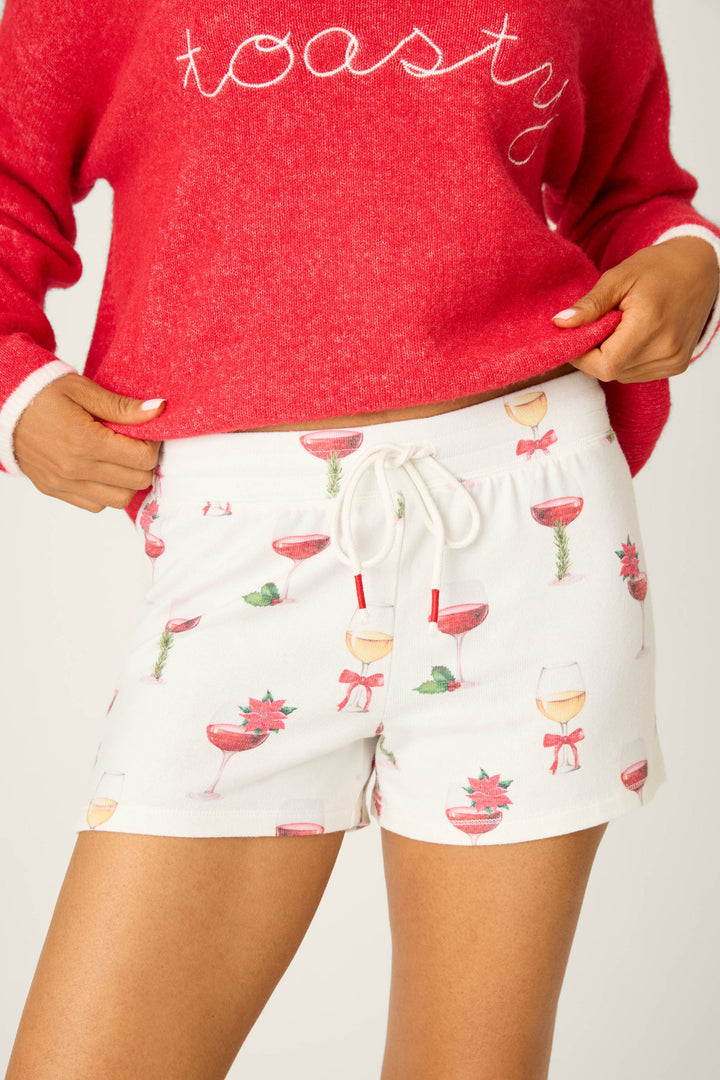 HOLIDAY WINE PRINT SHORTS