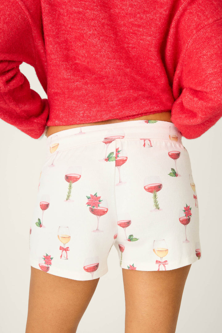 HOLIDAY WINE PRINT SHORTS