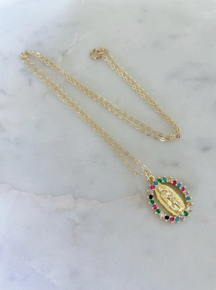 COLORFUL VIRGIN MARY NECKLACE