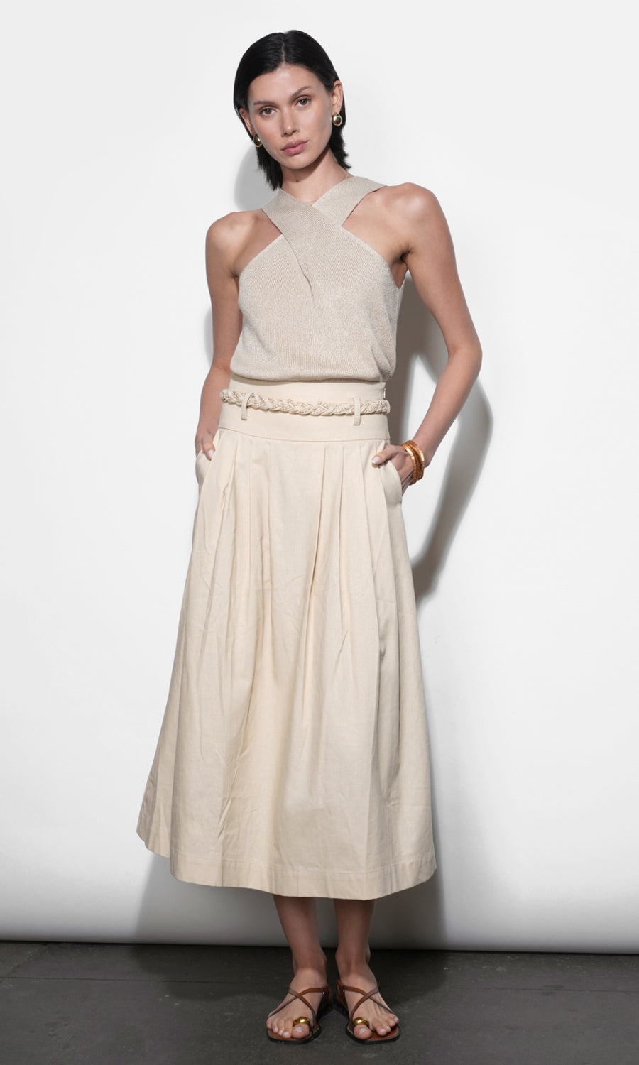 YVETTE BELTED MIDI SKIRT