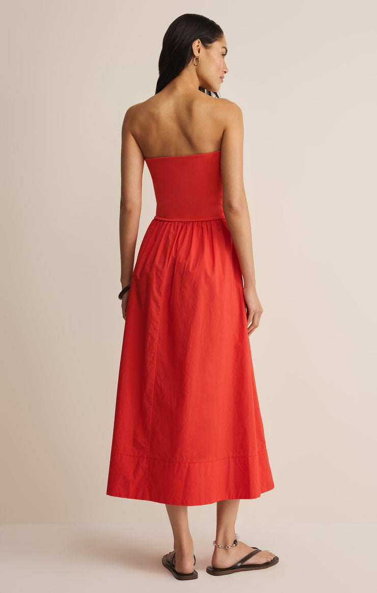 SUNSOUGHT STRAPLESS MIDI DRESS