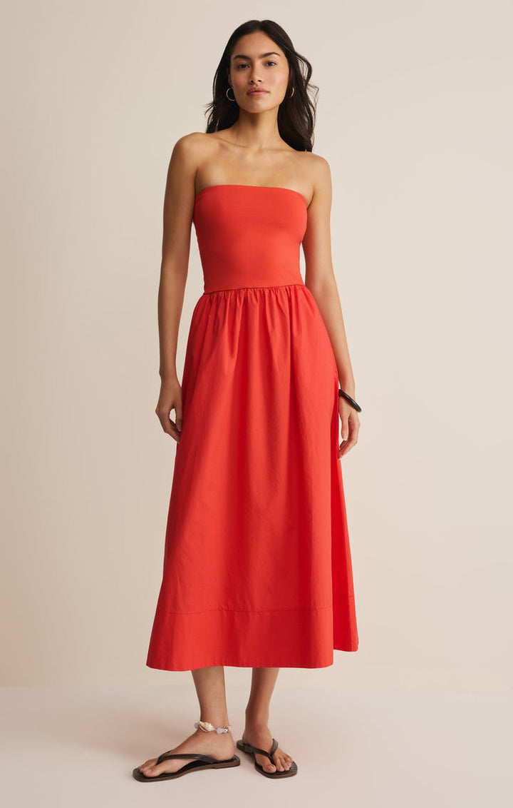 SUNSOUGHT STRAPLESS MIDI DRESS