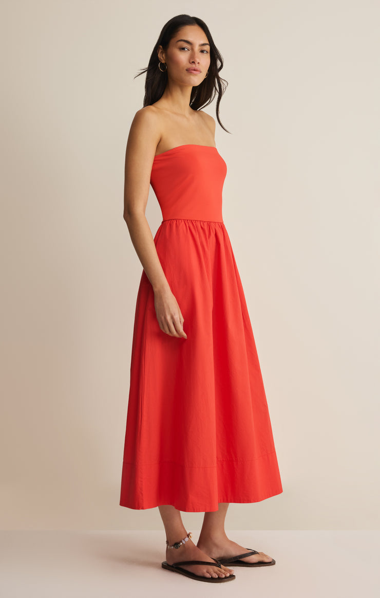 SUNSOUGHT STRAPLESS MIDI DRESS