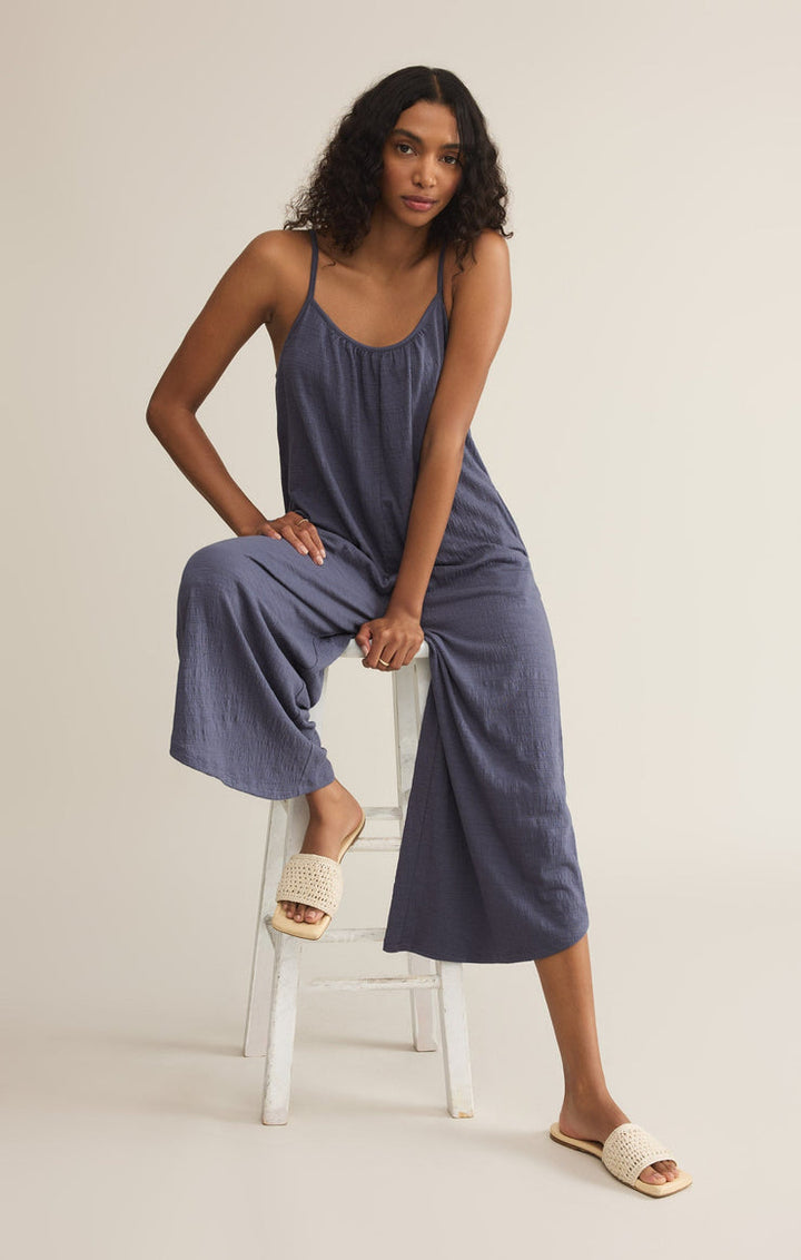 TEXTURED FLARE JUMPSUIT