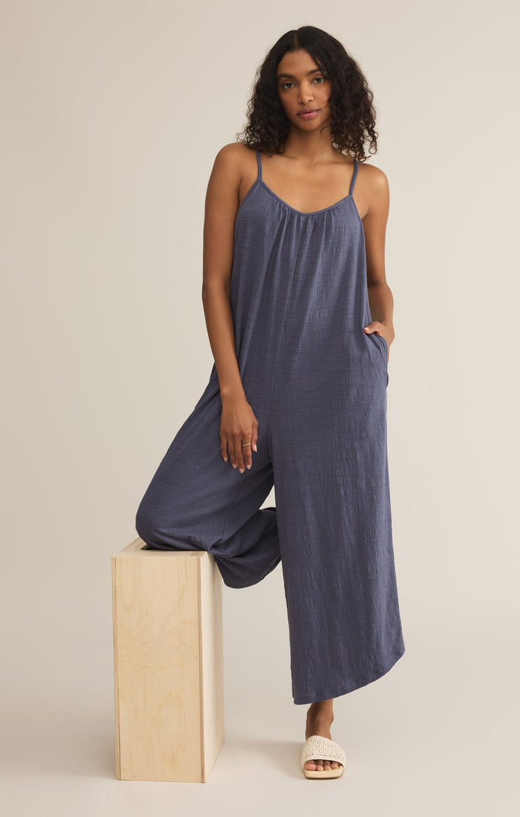 TEXTURED FLARE JUMPSUIT