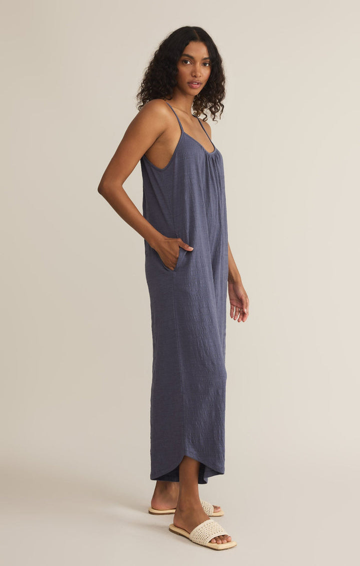 TEXTURED FLARE JUMPSUIT