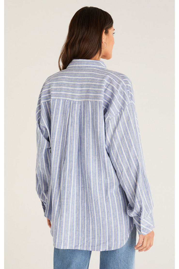 NATALIA STRIPED LINEN BUTTON-UP