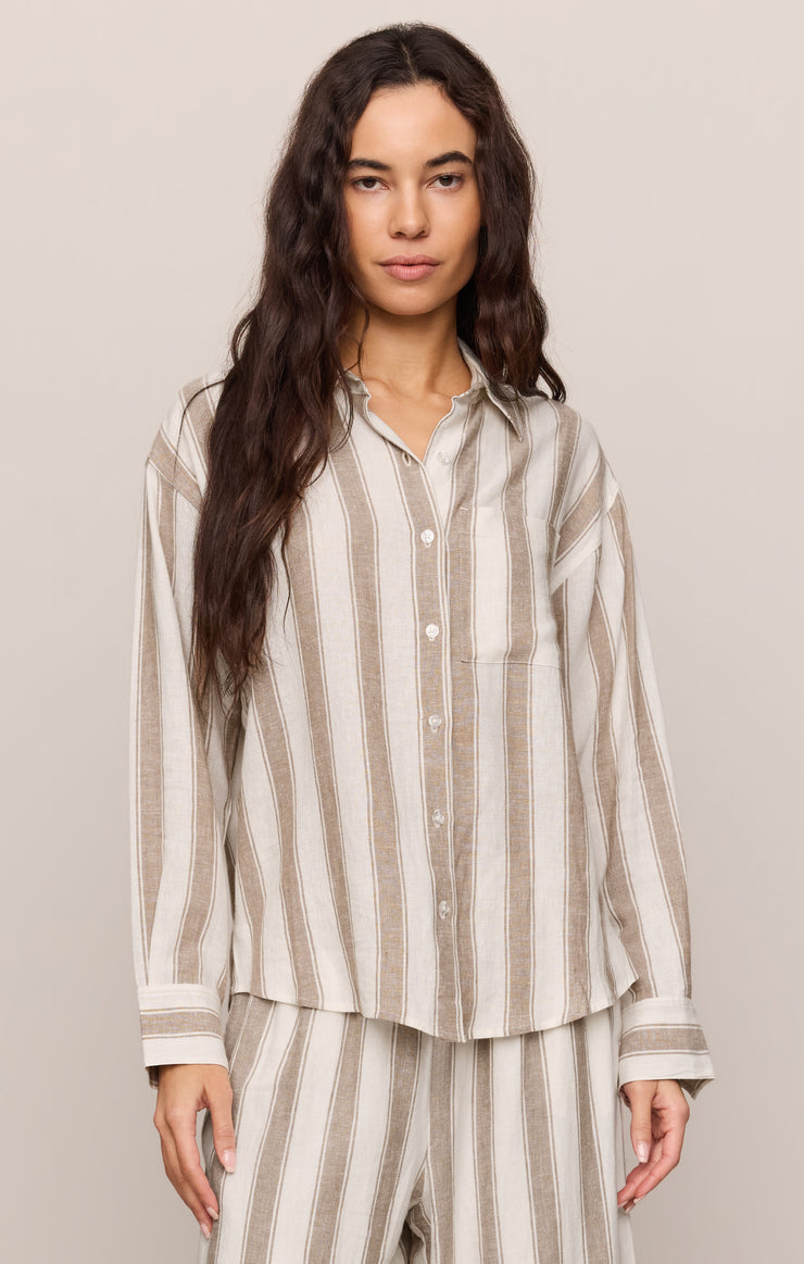 PERFECT STRIPED LINEN BUTTON UP