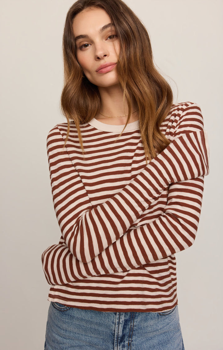 JUNIE L/S STRIPE SLUB TEE