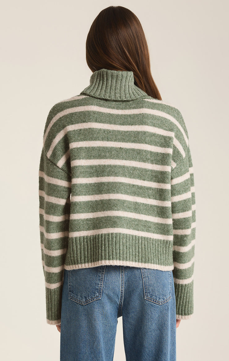 JOSEPHINE STRIPE TURTLENECK SWEATER | PALM GREEN