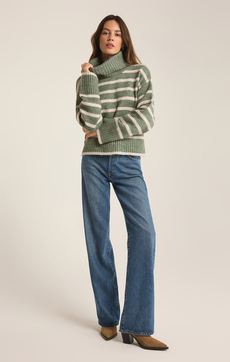 JOSEPHINE STRIPE TURTLENECK SWEATER | PALM GREEN