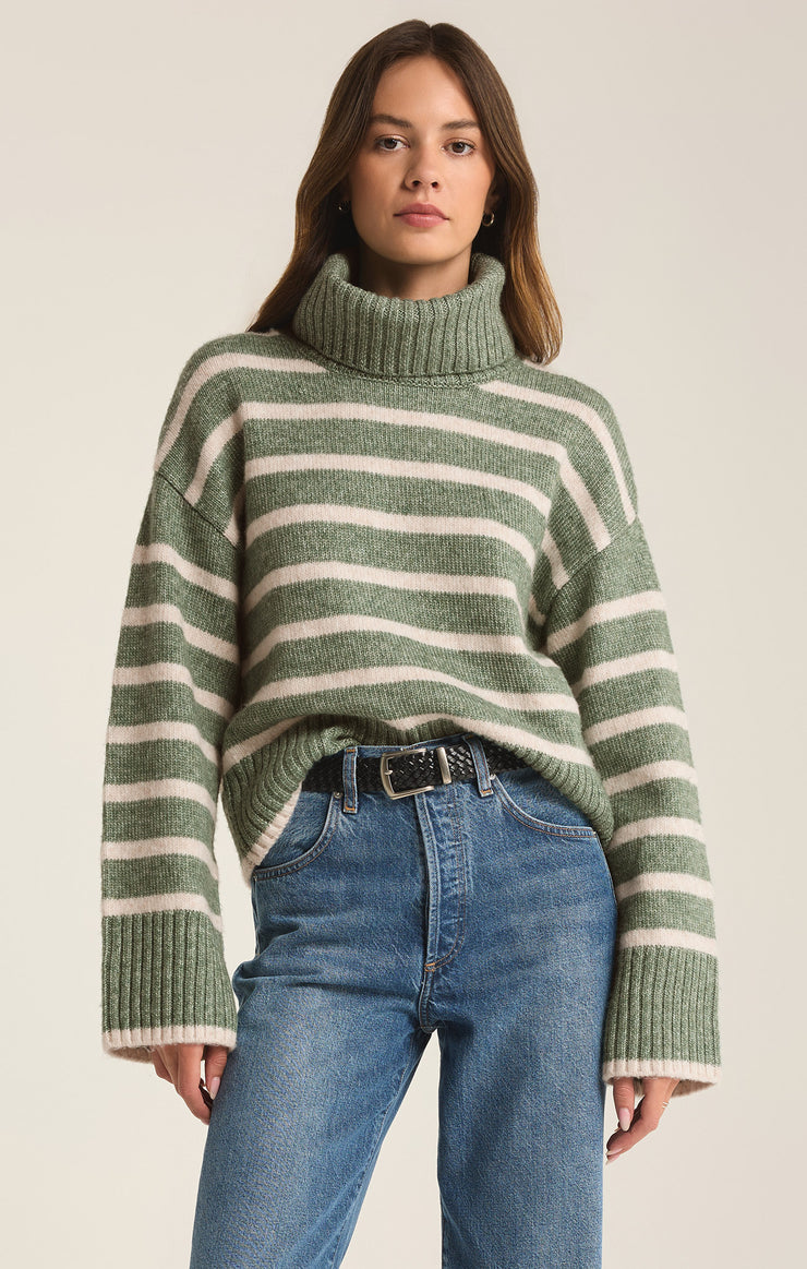 JOSEPHINE STRIPE TURTLENECK SWEATER | PALM GREEN