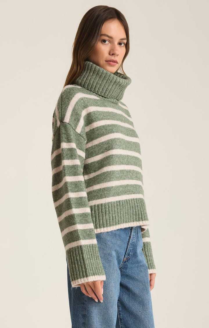 JOSEPHINE STRIPE TURTLENECK SWEATER | PALM GREEN