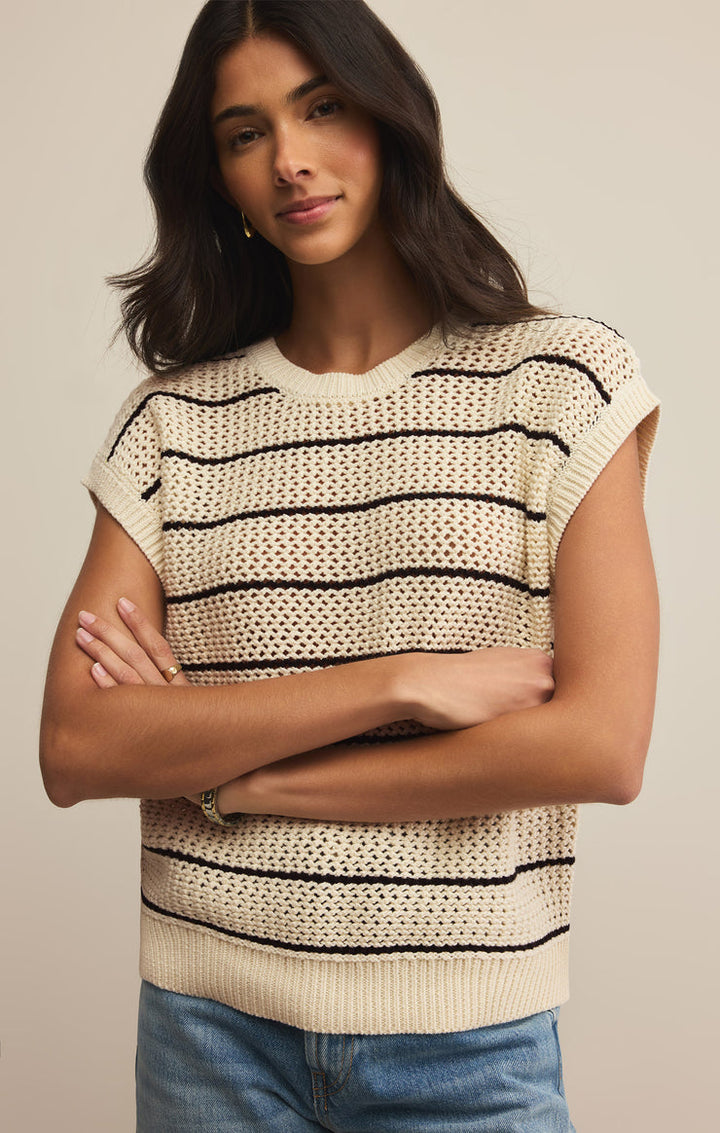 INES STRIPED CROCHET SWEATER