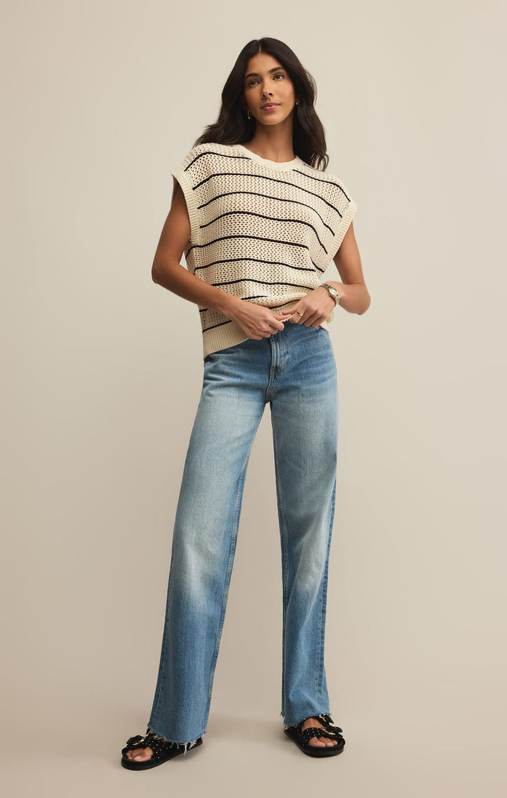 INES STRIPED CROCHET SWEATER